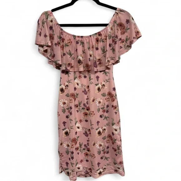 U for Justify Boho Floral Ruffle Off-the-Shoulder Mini Dress, Size Large - Picture 5 of 7